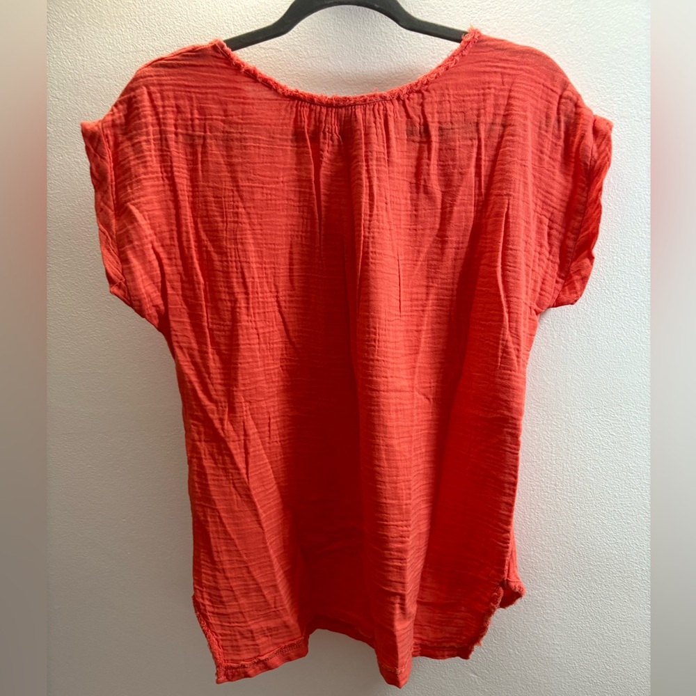 For The Rebublic Orange Raw Edge V-Neck Top S - Picture 6 of 6